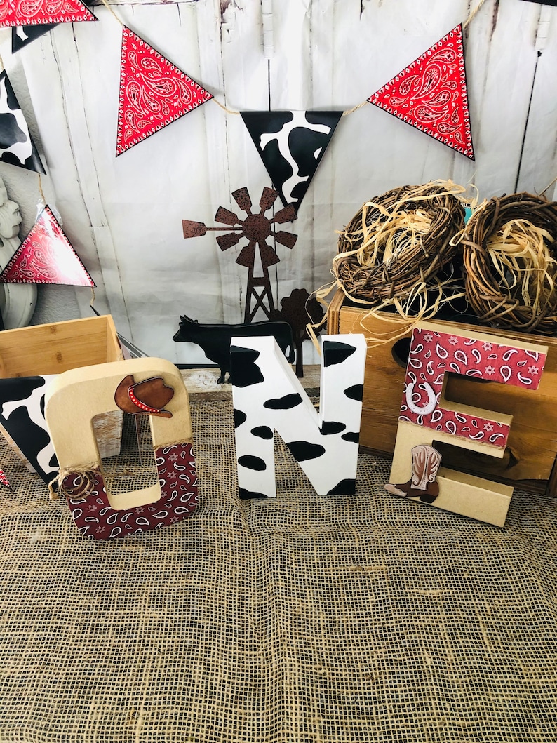 Cowboy Theme decorated letters Party Decor, My first Rodeo, Birthday Centerpieces, Cowboy photo shoot image 2