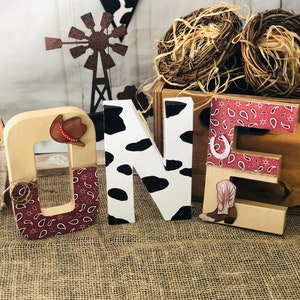 Cowboy Theme decorated letters Party Decor, My first Rodeo, Birthday Centerpieces, Cowboy photo shoot image 3