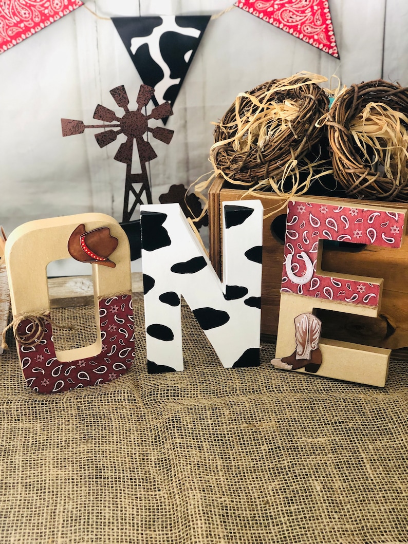 Cowboy Theme decorated letters Party Decor, My first Rodeo, Birthday Centerpieces, Cowboy photo shoot image 3