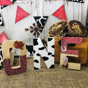 Cowboy Theme decorated letters Party Decor, My first Rodeo, Birthday Centerpieces, Cowboy photo shoot image 1