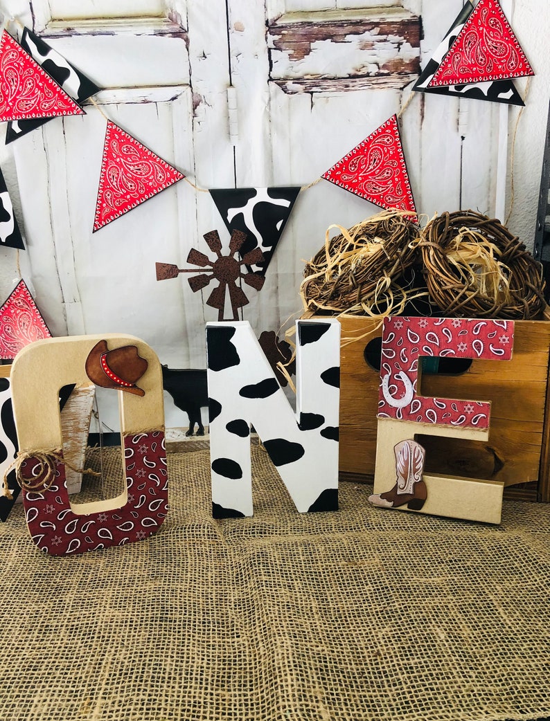 Cowboy Theme decorated letters Party Decor, My first Rodeo, Birthday Centerpieces, Cowboy photo shoot image 1