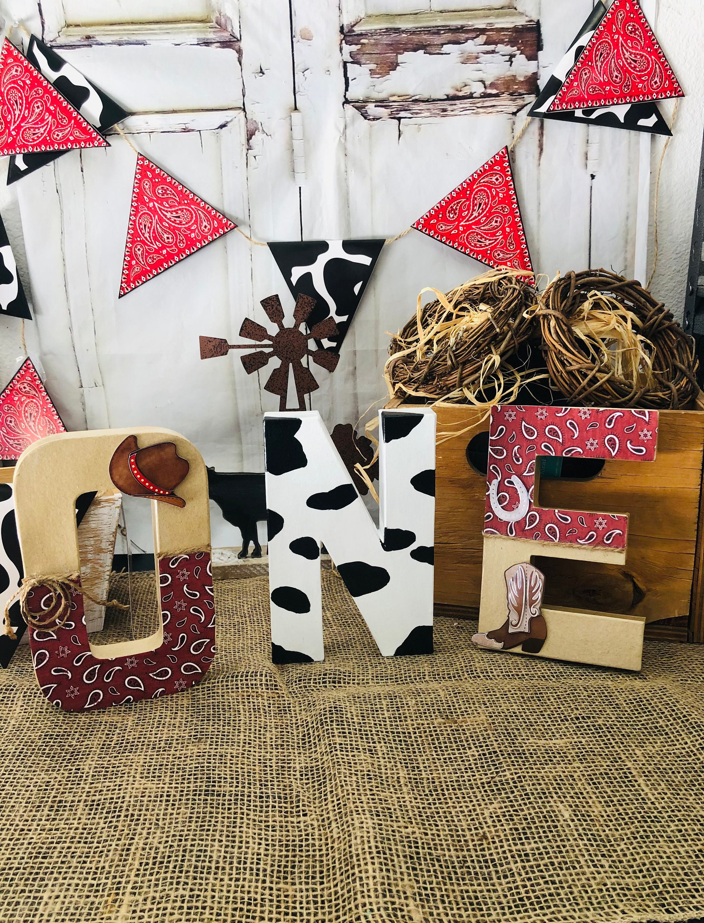 Cowboy Theme decorated letters Party Decor My first Rodeo Birthday Centerpieces Cowboy photo shoot