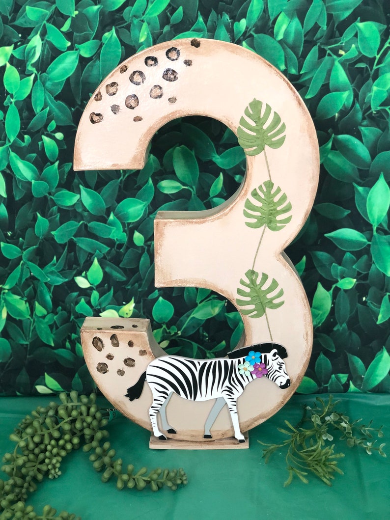 Safari Themed 16 Decorated Number, Wild Safari Decoration , Birthday Number, Jungle Decoration, Safari Party table, Safari Photo Prop image 8