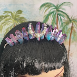 Tiara de cristal con aura de diosa, corona para el cabello de novia, tiara de cumpleaños, tiara para disfraces de festival