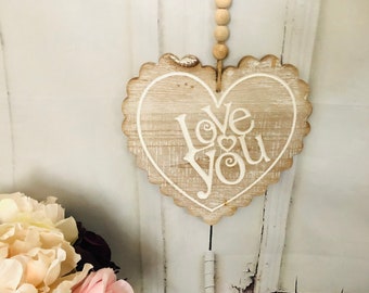 Wood Heart  Wall Decoration  “LOVE YOU”Wall hanging Ornament