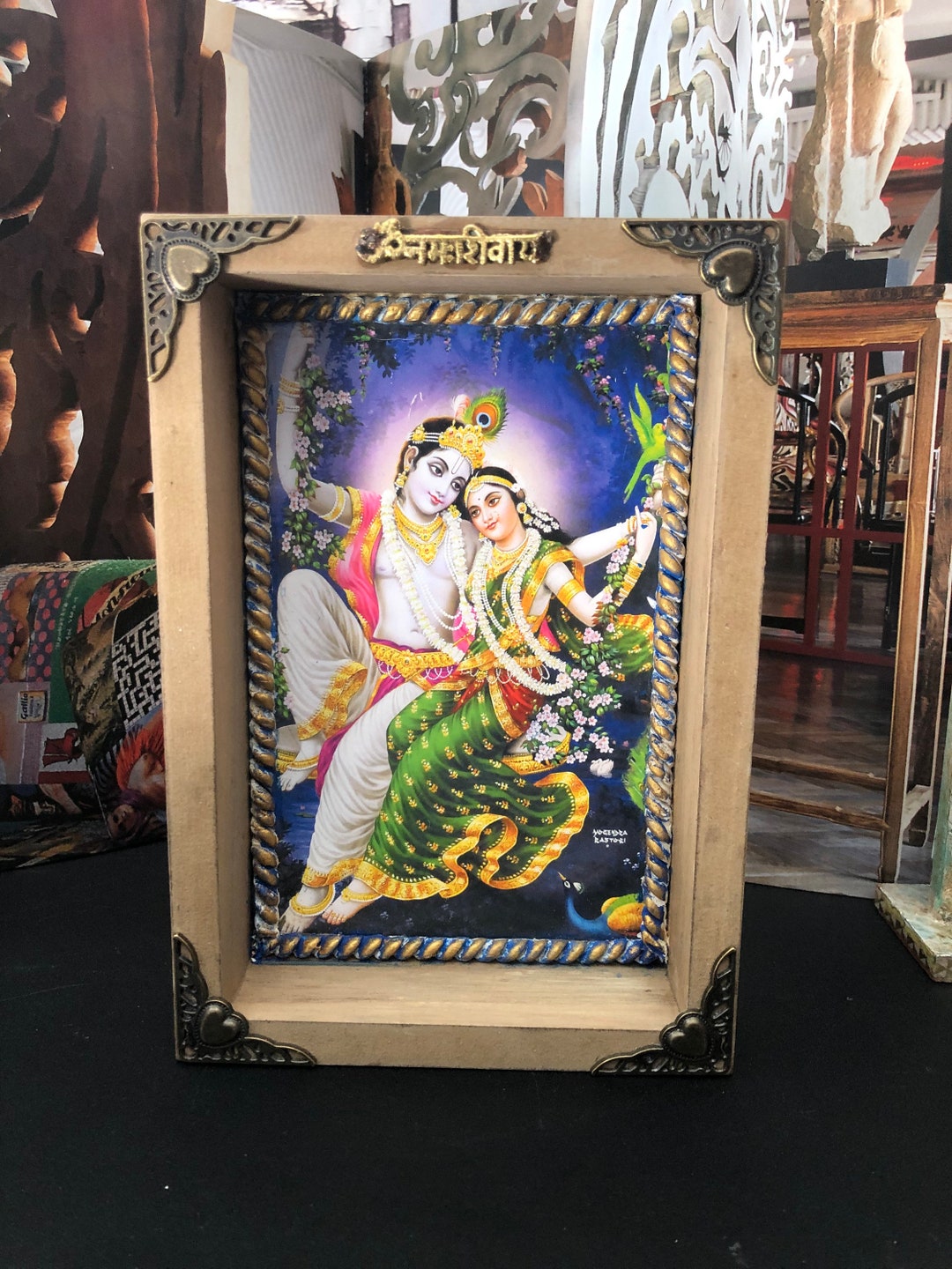 Krishna and Radha Shadow Box Spiritual Decoration, Sacred Space, Altar