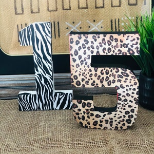Números de cumpleaños con estampado de animales, números de cebra y leopardo, accesorios fotográficos para fiestas, números de mesa, números con temática de safari
