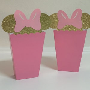 Minnie Mouse Pink and Gold Theme Favor Popcorn Candy Snack Boxes