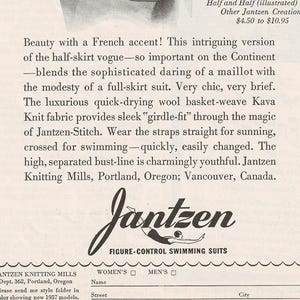 Vintage 1937 Jantzen-badpakadvertentie, zwart-wit tijdschriftafdruk (digitale download)