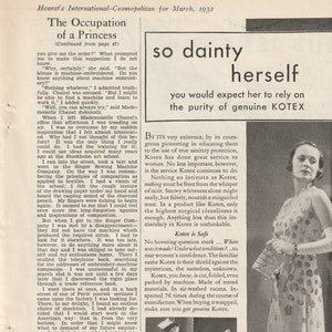 Vintage Kotex maandverband afdrukken AD Hearst Magazine 1932 zwart-wit digitale download ongewenste dagboek collage maken van plakboek