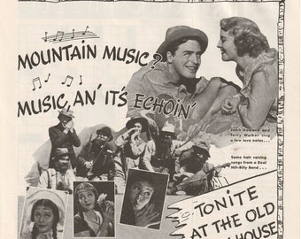 Mountain Music Movie Black and White Magazine Ad 1937 Bob Burns Martha Raye Instant Digital Download
