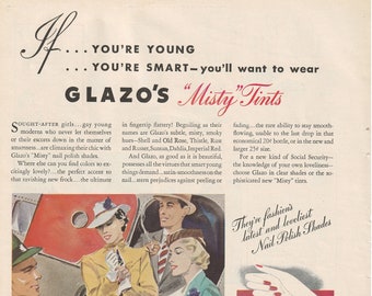 1937 Glazo Nail Polish Ad from Magazine Scrapbooking, Collage, Shop and Home Decor Colorful Clothes of that era Instant Digital Download JPG