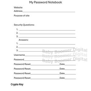 Digital Password Keeper Form, Online Business, Crypto (PDF Download)