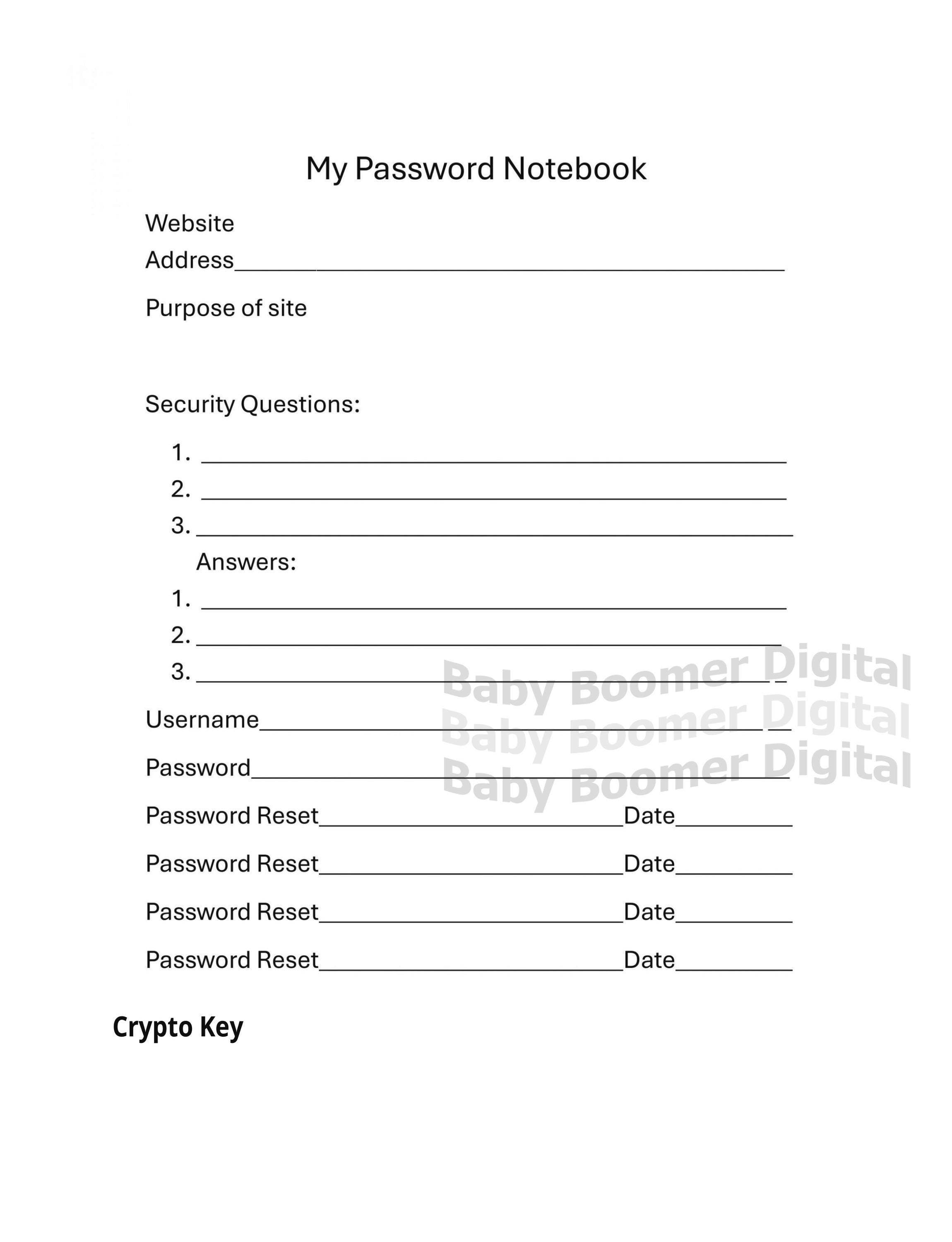 Digital Password Form for Online Businesses, Crypto, Affiliates, Stock  Trading For Safekeeping Instant Digital Download 
