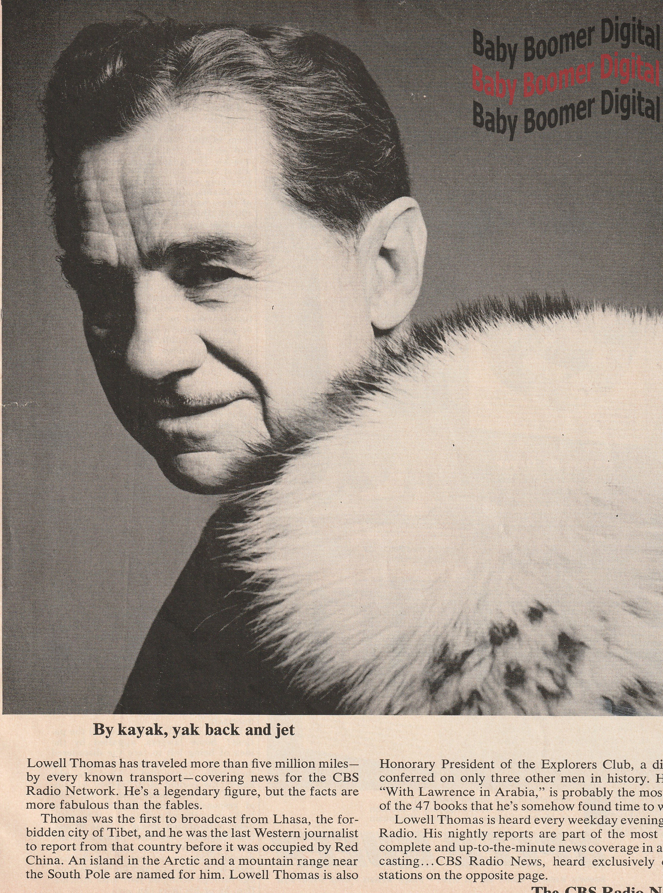 Lowell Thomas CBS Radio Network Broadcaster Black and White Photo Vintage Magazine Ad Instant digital Download junk Journal history