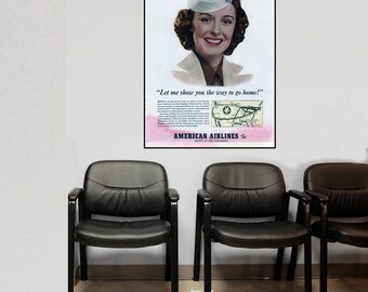 Vintage American Airlines Stewardess Ad Undated Instant Digital Download jpeg JUNK JOURNAL COLLAGE