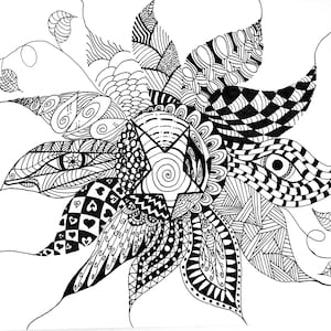 Octopus Doodle Digital Download for Coloring or Collage 8.5x11 JPEG file Adult Coloring Page for stress and creativity