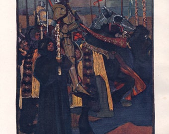 Crusader, watercolour illustration by Gerald Moira from 1897 The Studio Magazine Instant download