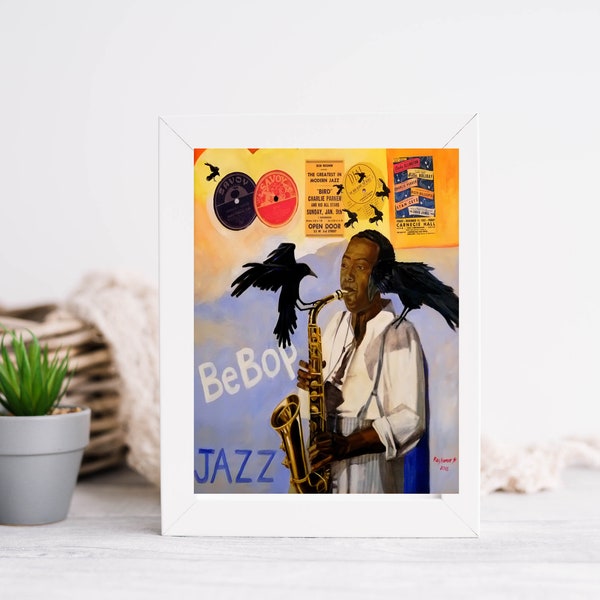 Jazzy Jazz Photo from painting by Raymond Horner Jr. Jazz Musician playing with Blackbirds Instant digital download JPEG then frame