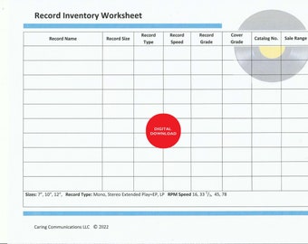 Got Records? Record Inventory Worksheet for Vinyl/78 Records Digital Download First Step in Researching and Selling Your Records