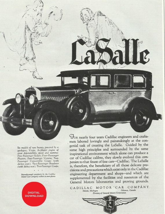 1927 Lasalle Cadillac Print Ad, Vintage Car Art (digital Download