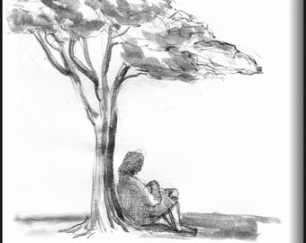 Man Under a Juniper Tree Drawing By Ray Horner Jr. Reflection, Inspiration Digital Download Print for Any Room decor