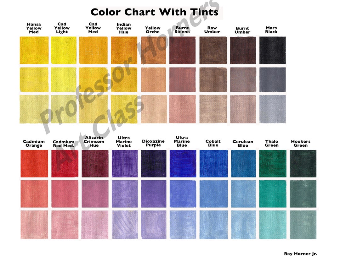 Art Color Chart Using Tints Digital Download Ready to Print Easy to Use ...