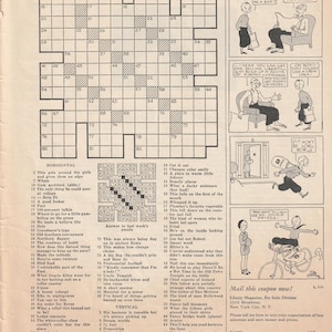 1935 Cockeyed Cross Word Puzzle and Liberty Magazine Cartoon Ad Black and White Instant Digital Download ephemera junk journal 1 jpeg file