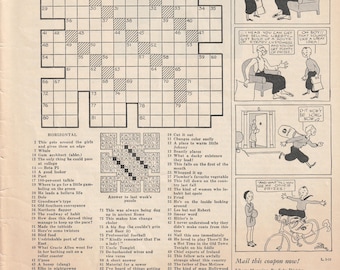 1935 Cockeyed Cross Word Puzzle and Liberty Magazine Cartoon Ad Black and White Instant Digital Download ephemera junk journal 1 jpeg file