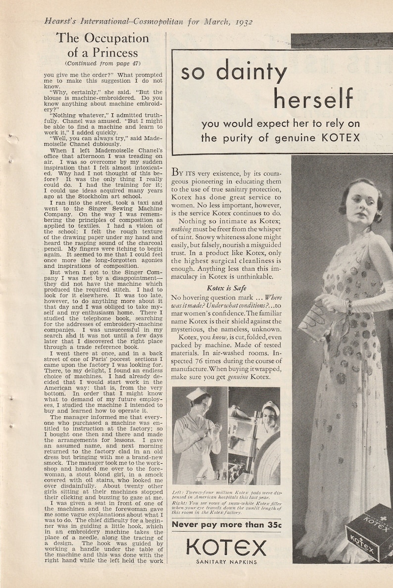 1932 Kotex Print Ad