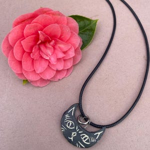 Handmade Black Cat Face pendant necklace  Ceramic Cat Jewelry Whimsical  feline, black cat gift for cat lover, cat mom mother’s day gift
