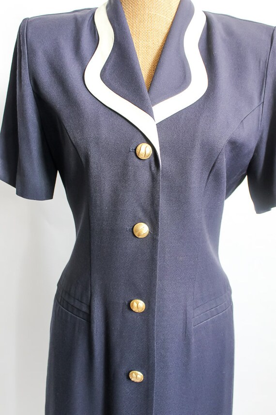 90s Minimal Vintage Casual Button Down Dress, Sz 8 - image 4