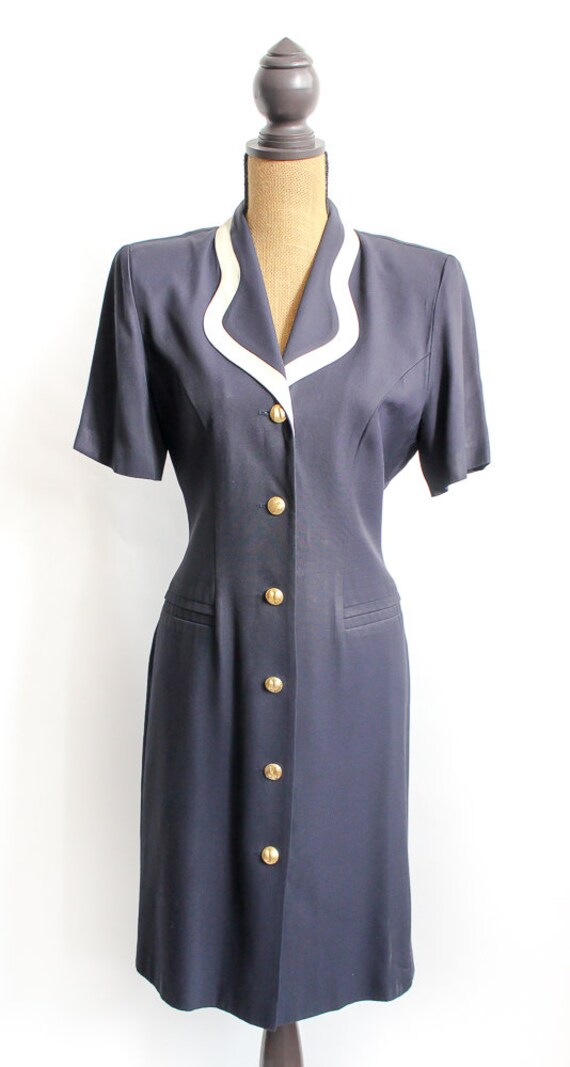 90s Minimal Vintage Casual Button Down Dress, Sz 8 - image 2