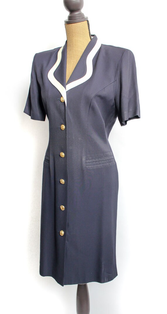 90s Minimal Vintage Casual Button Down Dress, Sz 8 - image 3