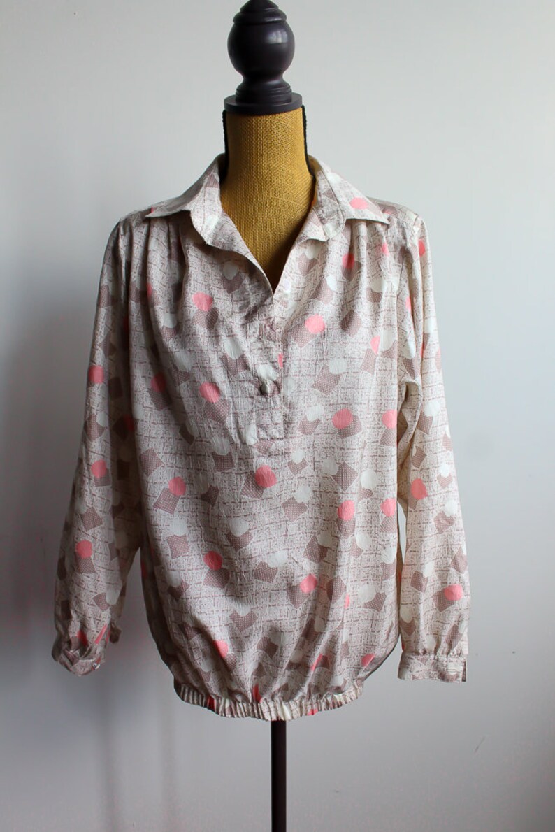 Geometric Pastel Blouse 90s Boho Pullover Top Shirt Bohemian 1990s Vintage Boho Hippie Long Sleeve Extra Large