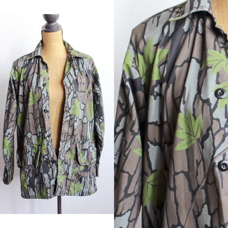 90s fall Leaf Print jacket vintage camouflage jacket lightweight jacket hip hop hipster vintage jacket leaf design Sz M