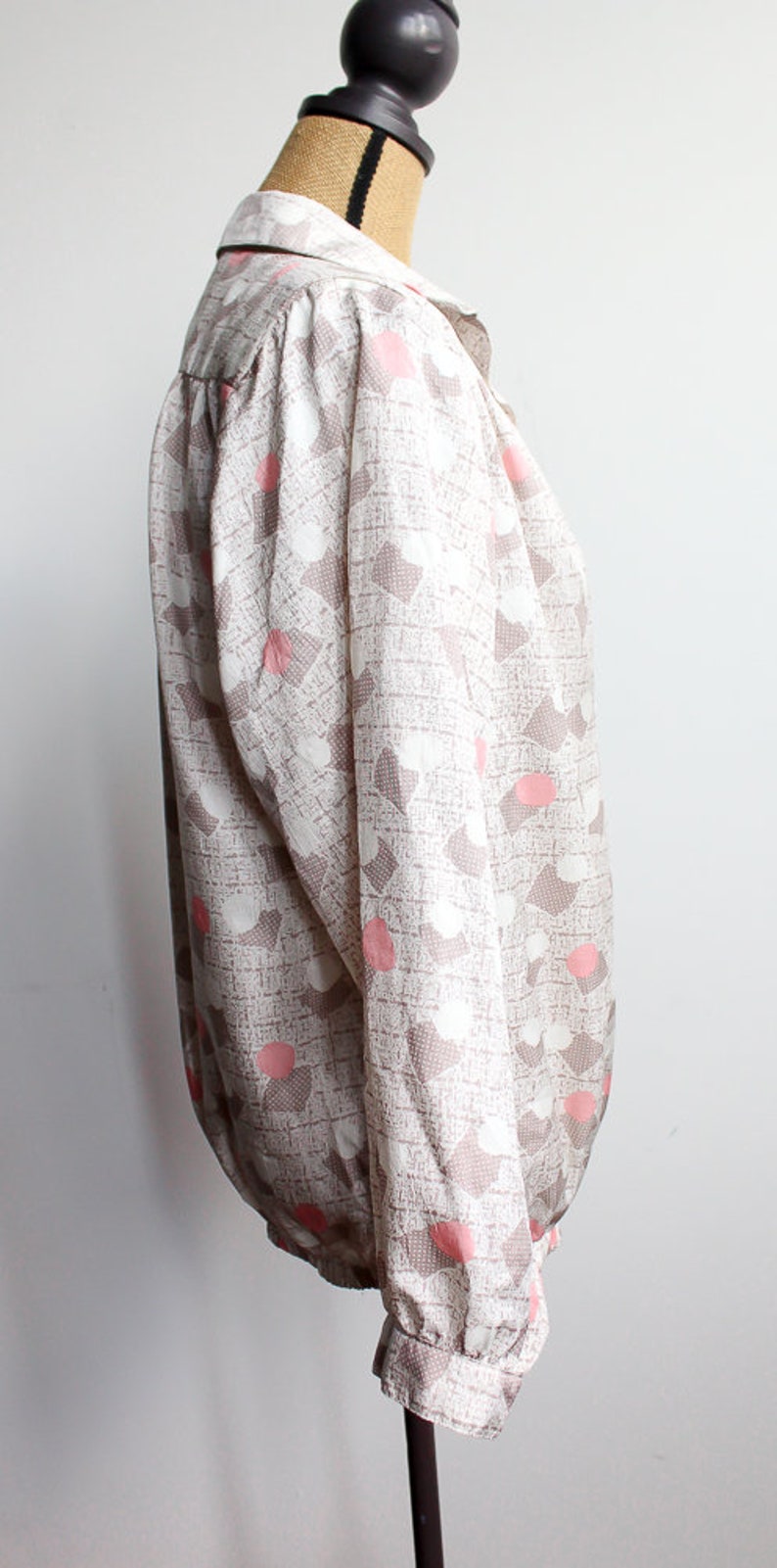 Geometric Pastel Blouse 90s Boho Pullover Top Shirt Bohemian 1990s Vintage Boho Hippie Long Sleeve Extra Large