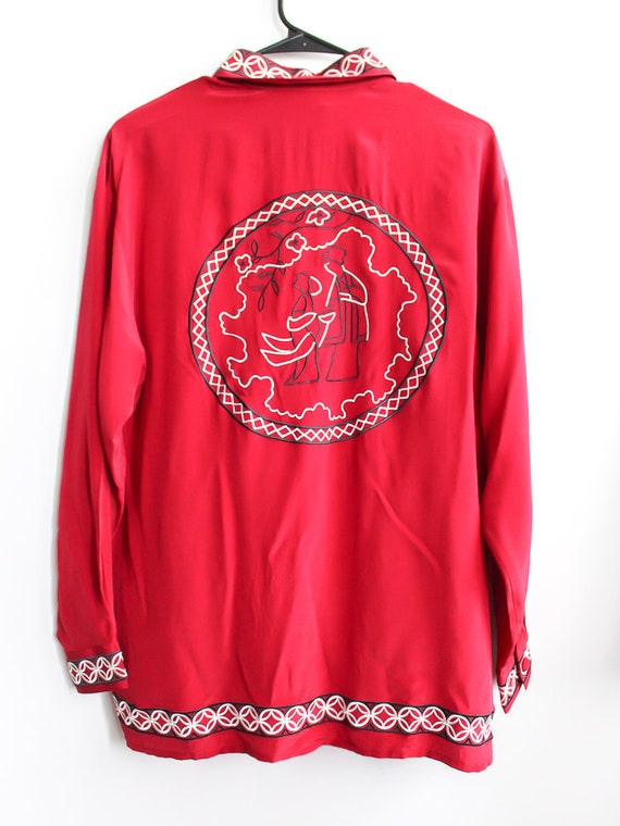 Silk Embroidered Shirt DVF Blouse -- 90s Button Up