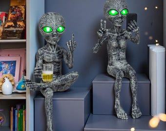 Solar Party Alien Statue Wohnkultur, wasserdichte UFO Outdoor Statue Gartendekoration, einzigartiges Alien Geschenk, Balkon, Regal, Halloween Weihnachtsgeschenk