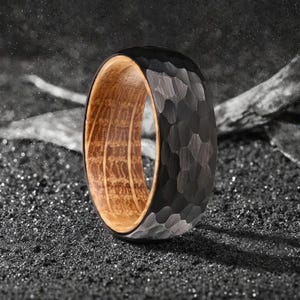 Classic Black Hammered Zirconium Ring - Wedding Band - Unique Ring - Anniversary Gift - Mens Minimalist Ring - Boyfriend Gift - Engagement