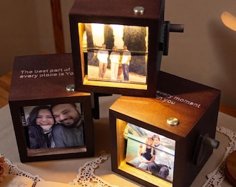 Custom Photo Flipbook Animation Box Wooden Photo Book with Light Anniversary Birthday Wedding Gift for Mom Unique Gift for Couple Home Decor