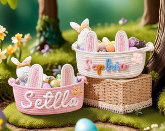 Personalized Easter Basket for Kids, Name Easter Bunny Basket, Baby Name Basket, Easter Egg Hunt Basket, Easter bucket. Baby Gift Basket