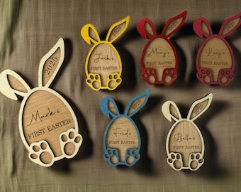 Gepersonaliseerde paasmandhanger, houten paaseilabels, paasbord met naam, paashaaslabels, naam paasdecoratie 