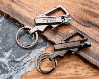 Llavero de encendedor de queroseno personalizado - Encendedor de cerillas metálico reutilizable con abrebotellas - Equipo EDC para hombres - Herramienta única de supervivencia de bolsillo