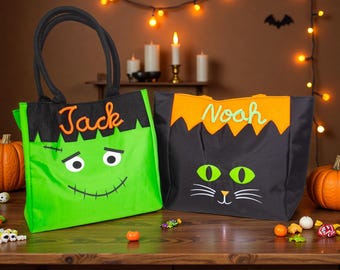 Trick or Treat Bag, Personalized Halloween Bag, Kids Halloween Bag, Large Candy Bag, Halloween Bucket, Halloween Candy Bag Character Tote