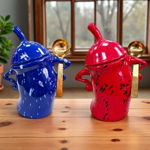 Handmade Ceramic Canister with Attitude - Cute Easter & Christmas Ornaments, Home Decor, Office Gift, Colorful Tea Canister, Resin-Free