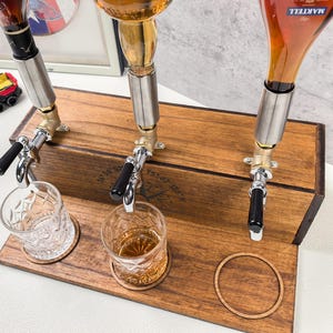 Three Bottle Wooden Liquor Dispenser for Home Bar, Whiskey Dispenser, Gifts for Him, Husband Gift, Wine Rack, bar Wedding Decor, Barware