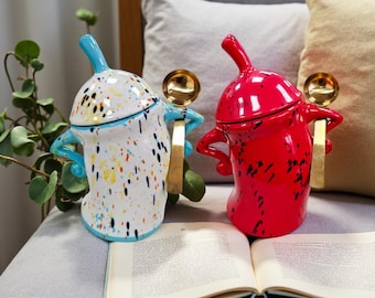 Easter and Christmas Ceramic Canister - Handmade Cute Ornament, Home & Office Decor, Gift for Him, Tea Storage Jar, Unique Ceramic Cup
