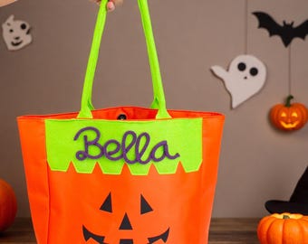 Trick or Treat Bag, Personalized Halloween Bag, Kids Halloween Bag, Large Candy Bag, Halloween Bucket, Halloween Candy Bag Character Tote