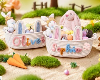 Personalized Easter Basket for Kids, Name Easter Bunny Basket, Baby Name Basket, Easter Egg Hunt Basket, Easter bucket. Baby Gift Basket